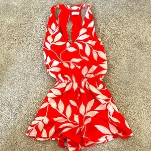 Pink Lily Red Floral Romper